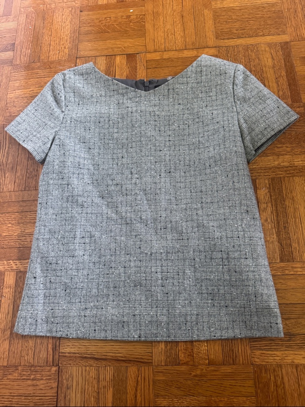 Theory Gray Tweed Short Sleeve Top wool blend